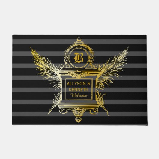 アンティーククイル羽クラシック金ゴールドフレームモノグラム ドアマット (正面)