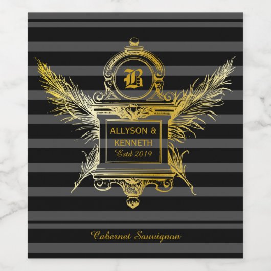 アンティーククイル羽クラシック金ゴールドフレームモノグラム ワインラベル (シングルラベル)