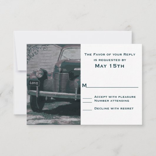 アンティーククラシックカーヴィンテージウェディングRSVPカード 出欠カード (正面)