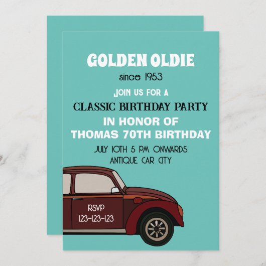 アンティーククラシックカー誕生日 招待状 (正面/裏面)