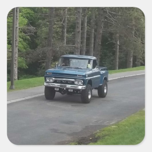 アンティーククラシックブルーGMCピックアップトラック スクエアシール (正面)