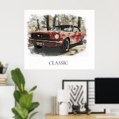 *~*アンティーククラシックヴィンテージレッドオールドマッスルCAr ポスター (ホームオフィス)