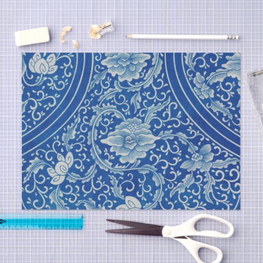 アンティーククラシック中国のフローラCobalt Blue Pattern 薄葉紙 (クラフト)