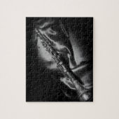 アンティーククラリネットの静物画 モノクロ ジグソーパズル (縦)