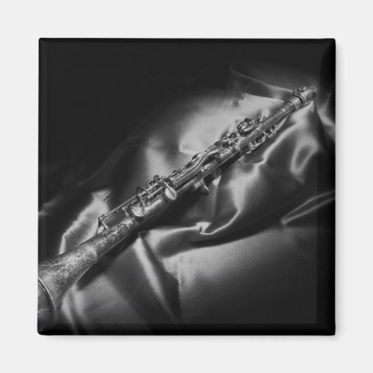 アンティーククラリネットの静物画 モノクロ マグネット (正面)