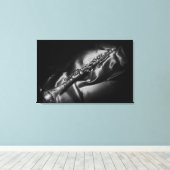 アンティーククラリネット静物詩、B&W キャンバスプリント (インサイチュ (ウッドフロア))