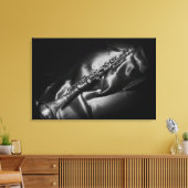 アンティーククラリネット静物詩、B&W キャンバスプリント (インサイチュ (リビング))