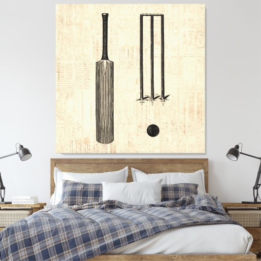 アンティーククリケットこうもりヴィンテージ図解入りの、写真付きのアート キャンバスプリント (インサイチュ (寝室))