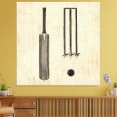 アンティーククリケットこうもりヴィンテージ図解入りの、写真付きのアート キャンバスプリント (インサイチュ (リビング))