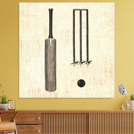 アンティーククリケットこうもりヴィンテージ図解入りの、写真付きのアート キャンバスプリント (インサイチュ (リビング))