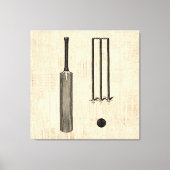 アンティーククリケットこうもりヴィンテージ図解入りの、写真付きのアート キャンバスプリント (正面)