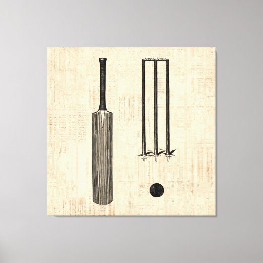 アンティーククリケットこうもりヴィンテージ図解入りの、写真付きのアート キャンバスプリント (正面)