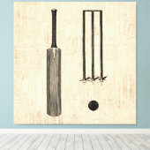 アンティーククリケットこうもりヴィンテージ図解入りの、写真付きのアート キャンバスプリント (インサイチュ (ウッドフロア))