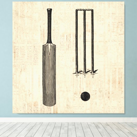 アンティーククリケットこうもりヴィンテージ図解入りの、写真付きのアート キャンバスプリント (インサイチュ (ウッドフロア))