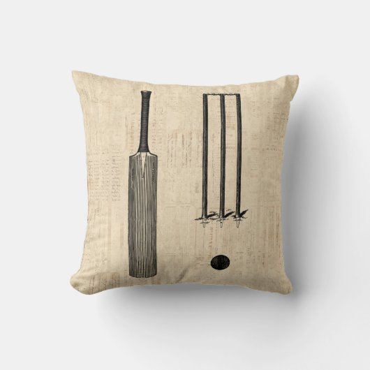 アンティーククリケットこうもりヴィンテージ図解入りの、写真付きのアート クッション (正面)