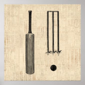 アンティーククリケットこうもりヴィンテージ図解入りの、写真付きのアート ポスター (正面)