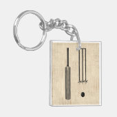 アンティーククリケットこうもり図解入りの、写真付きのヴィンテージアート キーホルダー (正面左)