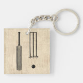 アンティーククリケットこうもり図解入りの、写真付きのヴィンテージアート キーホルダー (裏面)