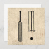 アンティーククリケットこうもり図解入りの、写真付きのヴィンテージアート 招待状 (正面/裏面)