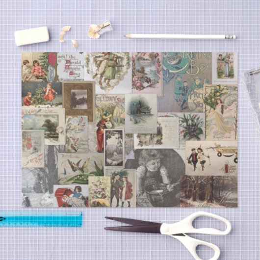 アンティーククリスマスエフェメラコラージデクページ 薄葉紙 (クラフト)