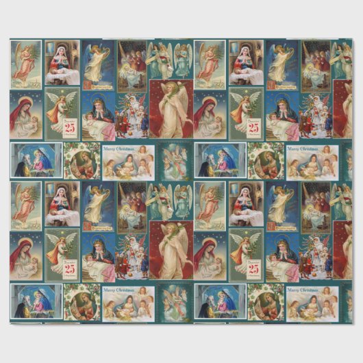 アンティーククリスマスカードベビーイエスエンジェル出生 ラッピングペーパー (フラット)