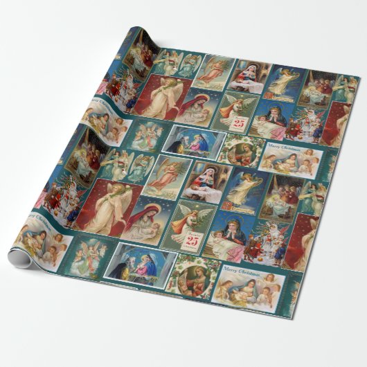アンティーククリスマスカードベビーイエスエンジェル出生 ラッピングペーパー (アンロールド)