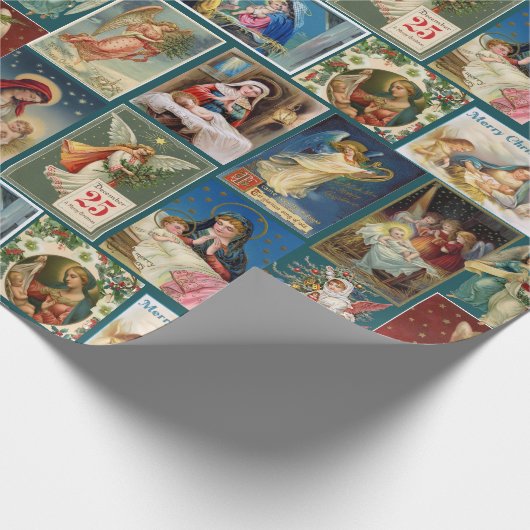 アンティーククリスマスカードベビーイエスエンジェル出生 ラッピングペーパー (角)