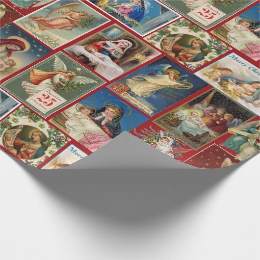 アンティーククリスマスカードベビーイエスエンジェル出生 ラッピングペーパー (角)