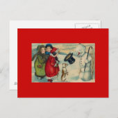 アンティーククリスマスカード付き赤絵葉書 シーズンポストカード (正面/裏面)