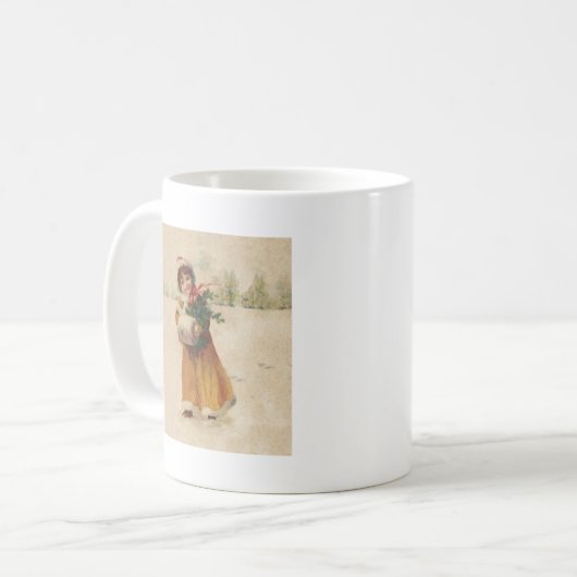 アンティーククリスマスガールウィンターチャイルド コーヒーマグカップ (正面左)