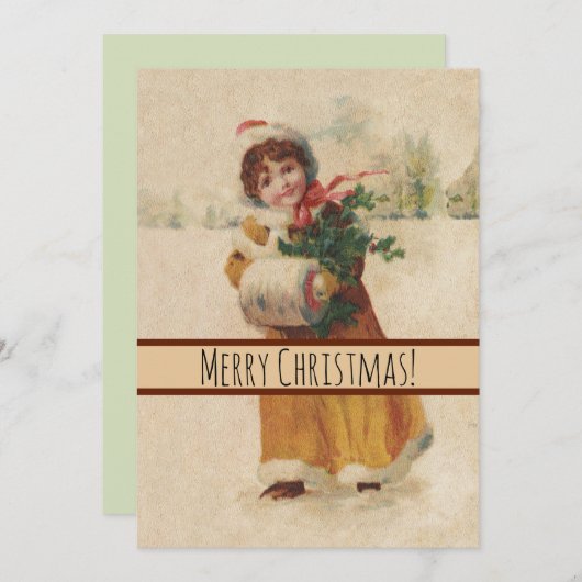 アンティーククリスマスガールウィンターチャイルド シーズンカード (正面/裏面)