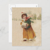 アンティーククリスマスガールウィンターチャイルド シーズンポストカード (正面/裏面)