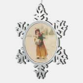 アンティーククリスマスガールウィンターチャイルド スノーフレークピューターオーナメント (右)