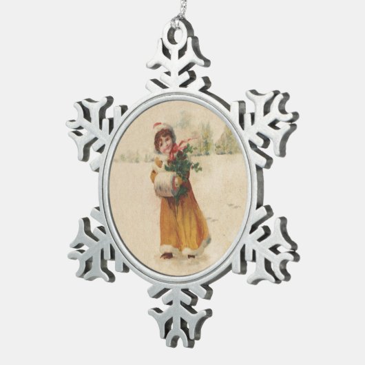 アンティーククリスマスガールウィンターチャイルド スノーフレークピューターオーナメント (右)