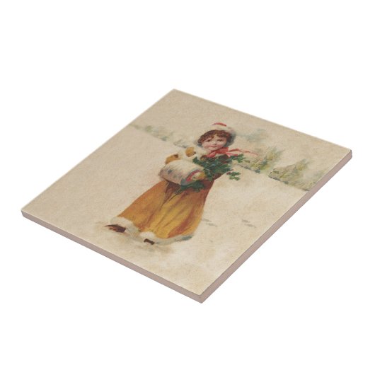 アンティーククリスマスガールウィンターチャイルド タイル (側面)