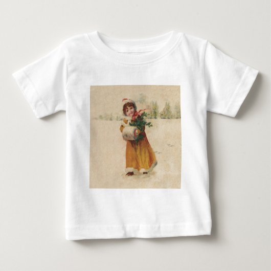 アンティーククリスマスガールウィンターチャイルド ベビーTシャツ (正面)