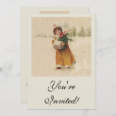 アンティーククリスマスガールウィンターチャイルド 招待状 (正面/裏面)