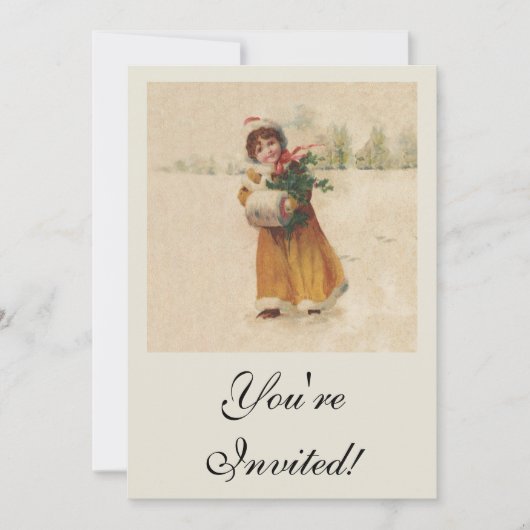 アンティーククリスマスガール 冬の子供 招待状 (正面)