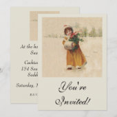 アンティーククリスマスガール 冬の子供 招待状 (正面/裏面)