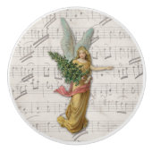 アンティーククリスマスツリーエンジェルビクトリアン紙スクラップ セラミックノブ (正面)