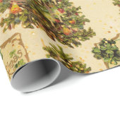 アンティーククリスマスツリーレッドメリークリスマス金ゴールド ラッピングペーパー (ロールコーナー)