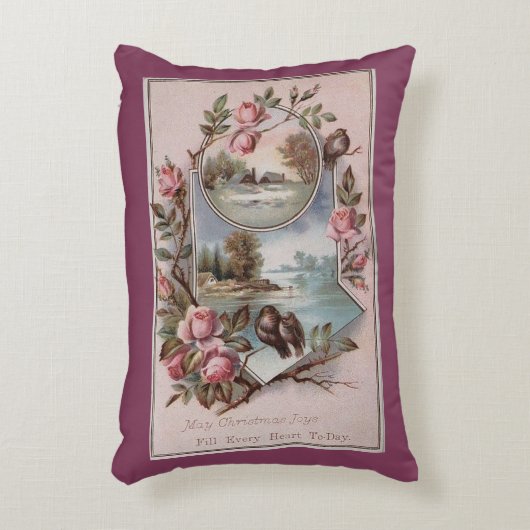アンティーククリスマスバードバラ風景季節 アクセントクッション (正面(垂直))