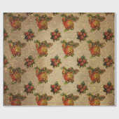 アンティーククリスマスフルーツ赤メリークリスマス金ゴールド ラッピングペーパー (フラット)