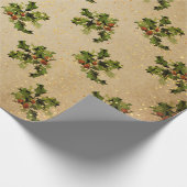 アンティーククリスマスプラントレッドメリークリスマス金ゴールド ラッピングペーパー (角)