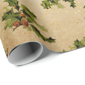 アンティーククリスマスプラントレッドメリークリスマス金ゴールド ラッピングペーパー (ロールコーナー)