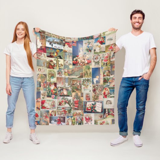 アンティーククリスマスホリデーのグリーティングカードパターン フリースブランケット (インサイチュ)