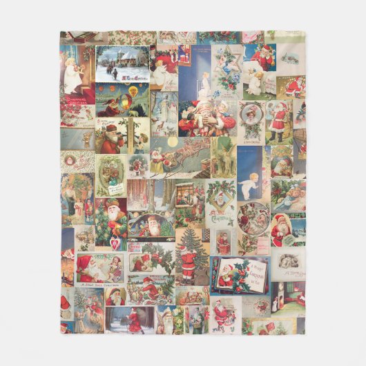 アンティーククリスマスホリデーのグリーティングカードパターン フリースブランケット (正面)