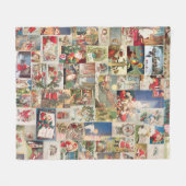 アンティーククリスマスホリデーのグリーティングカードパターン フリースブランケット (正面(横))