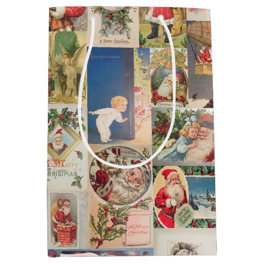 アンティーククリスマスホリデーのグリーティングカードパターン ミディアムペーパーバッグ (正面)