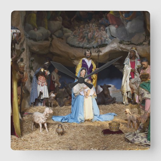 アンティーククリスマス出生シーン スクエア壁時計 (正面)